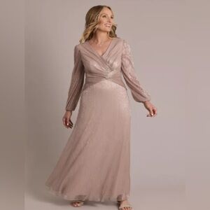 Oleg Cassini Shimmering‎ Metallic Gold Evening Gown